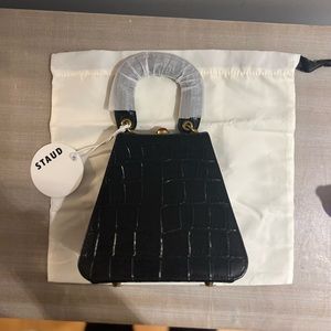 STAUD Kenny Croc Embossed Leather Top Handle Bag